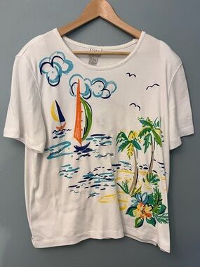 Vintage Koret Beaded and Embroidered Tropical Tee